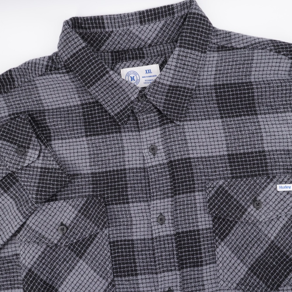 NEW Hurley Cooper Plaid Flannel Button Up Black Long Sleeve Mens XXL Shirt